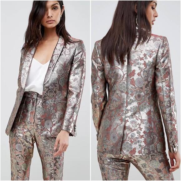ASOS Jackets & Blazers - ASOS Floral Golden Metallic Jacquard Blazer